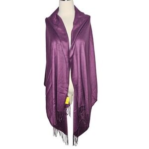 Pashmina Plum Purple Shawl Wrap Scarf Fringed Edge Solid Woven Lightweight NWT